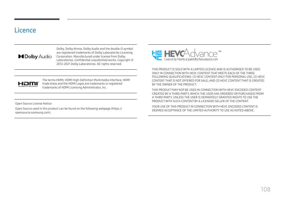 Licence, Licence 108 | Samsung QHC Series 43" 4K UHD Commercial Monitor User Manual | Page 108 / 108