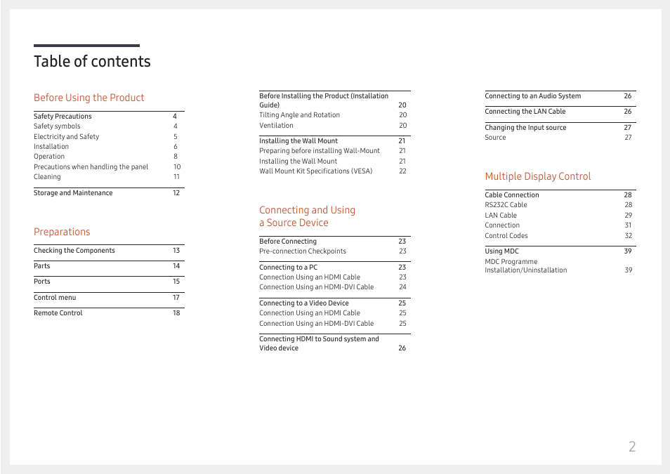 Samsung QHC Series 43" 4K UHD Commercial Monitor User Manual | Page 2 / 108