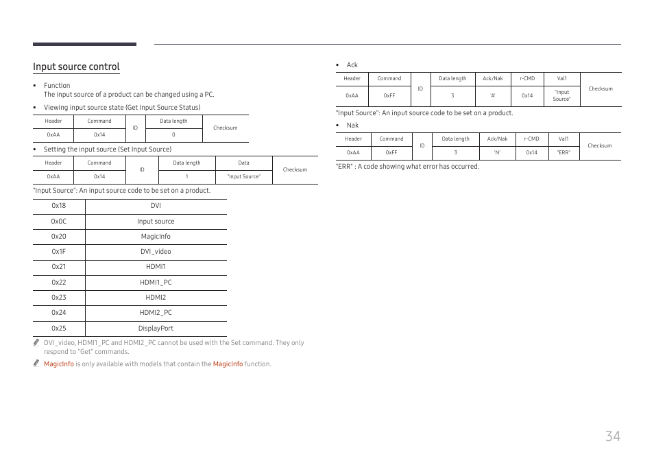 Input source control | Samsung QHC Series 43" 4K UHD Commercial Monitor User Manual | Page 34 / 108