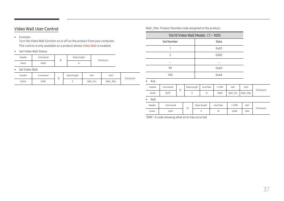 Video wall user control | Samsung QHC Series 43" 4K UHD Commercial Monitor User Manual | Page 37 / 108