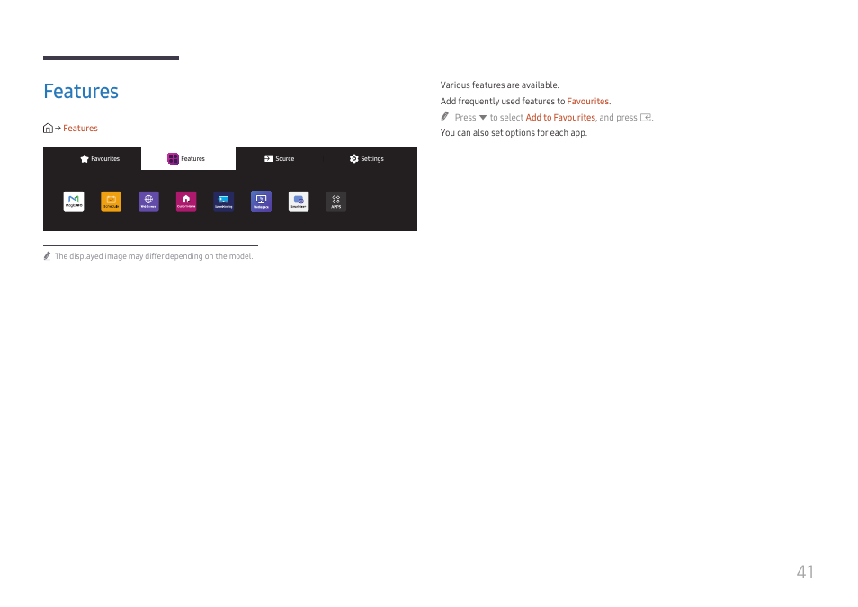 Features, Features 41 | Samsung QHC Series 43" 4K UHD Commercial Monitor User Manual | Page 41 / 108