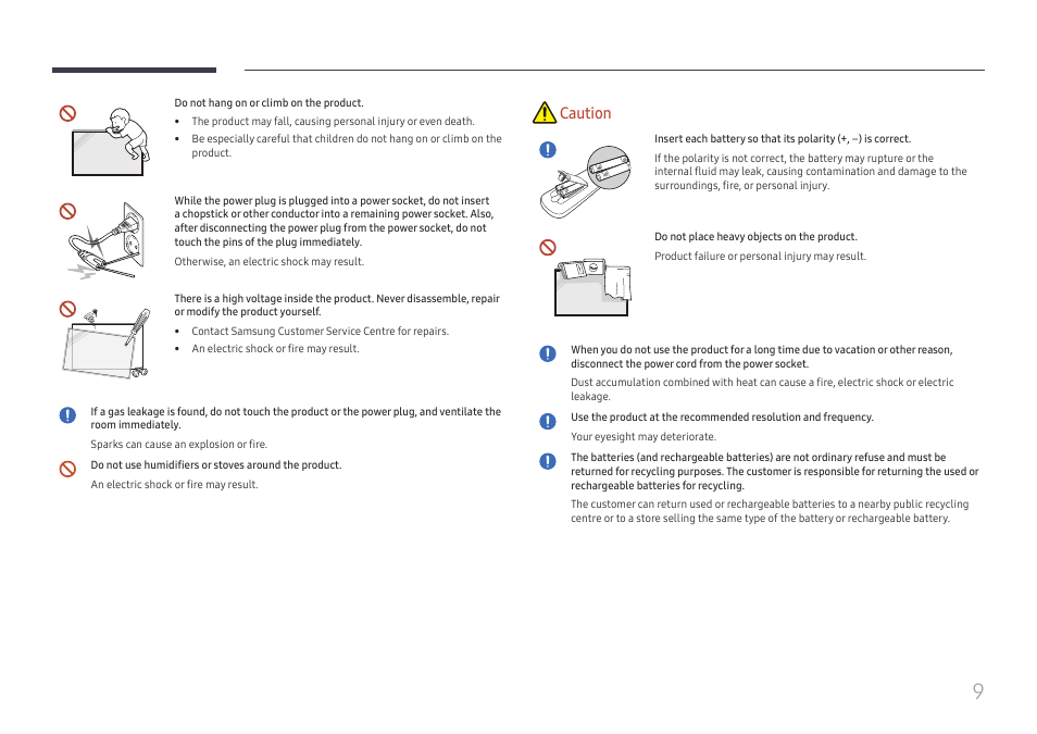 Caution | Samsung QHC Series 43" 4K UHD Commercial Monitor User Manual | Page 9 / 108