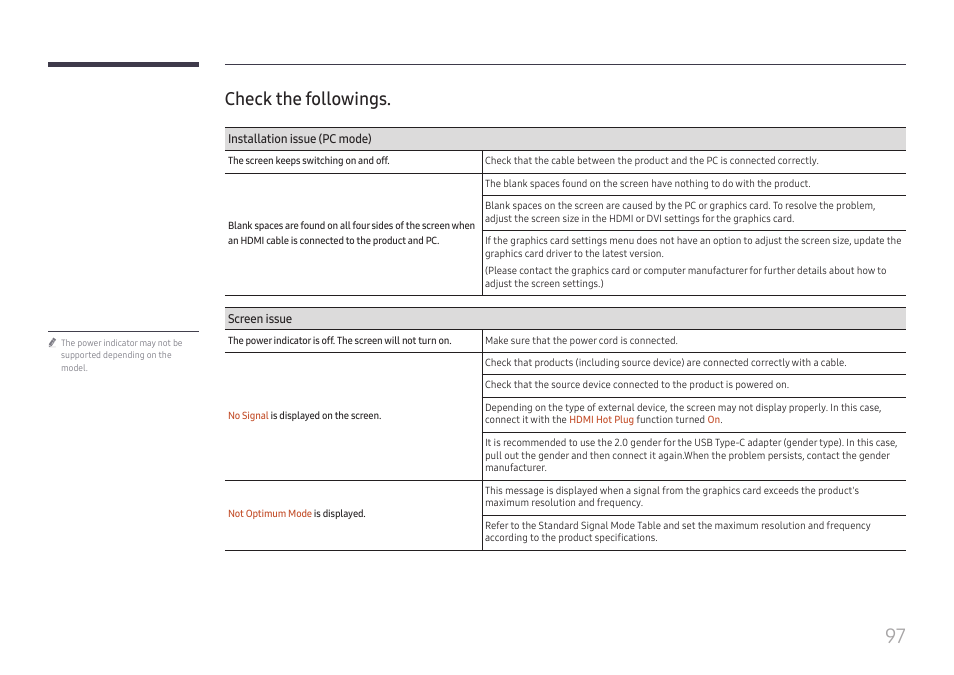 Check the followings | Samsung QHC Series 43" 4K UHD Commercial Monitor User Manual | Page 97 / 108