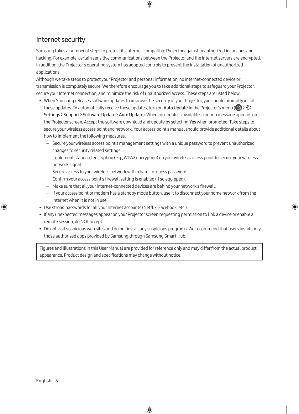 Internet security | Samsung The Premiere LSP7T 2200-Lumen Ultra-Short Throw Smart Laser DLP Home Theater Projector User Manual | Page 6 / 20