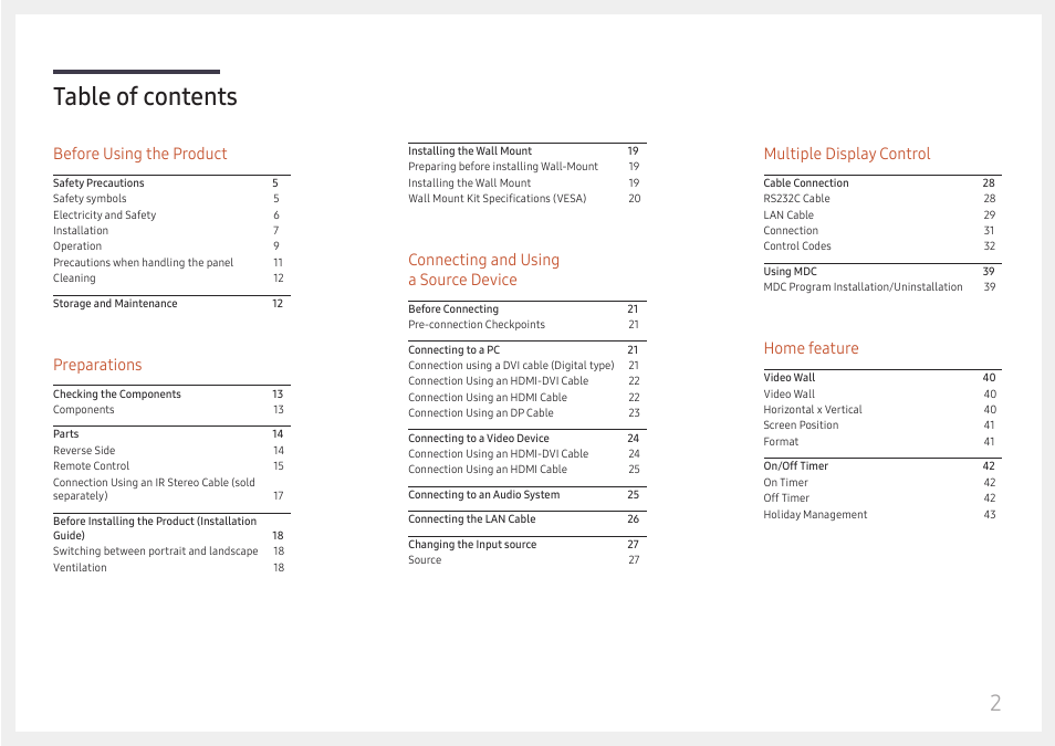 Samsung VM55B-U 55" Video Wall Display User Manual | Page 2 / 76