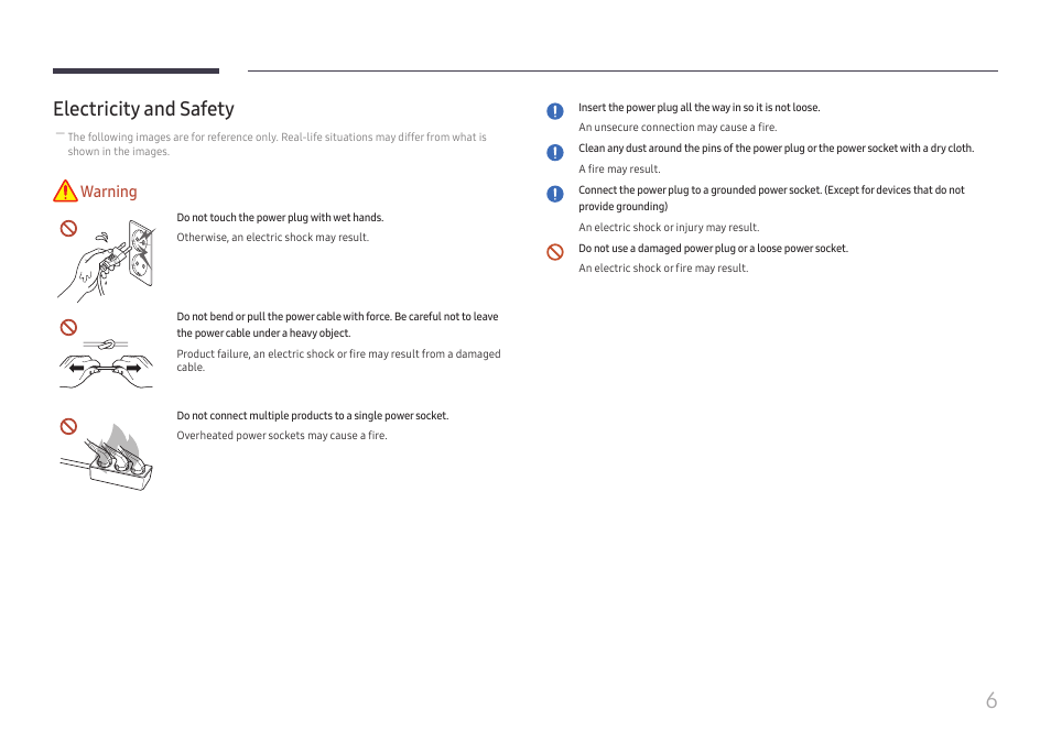 Electricity and safety, Warning | Samsung VM55B-U 55" Video Wall Display User Manual | Page 6 / 76