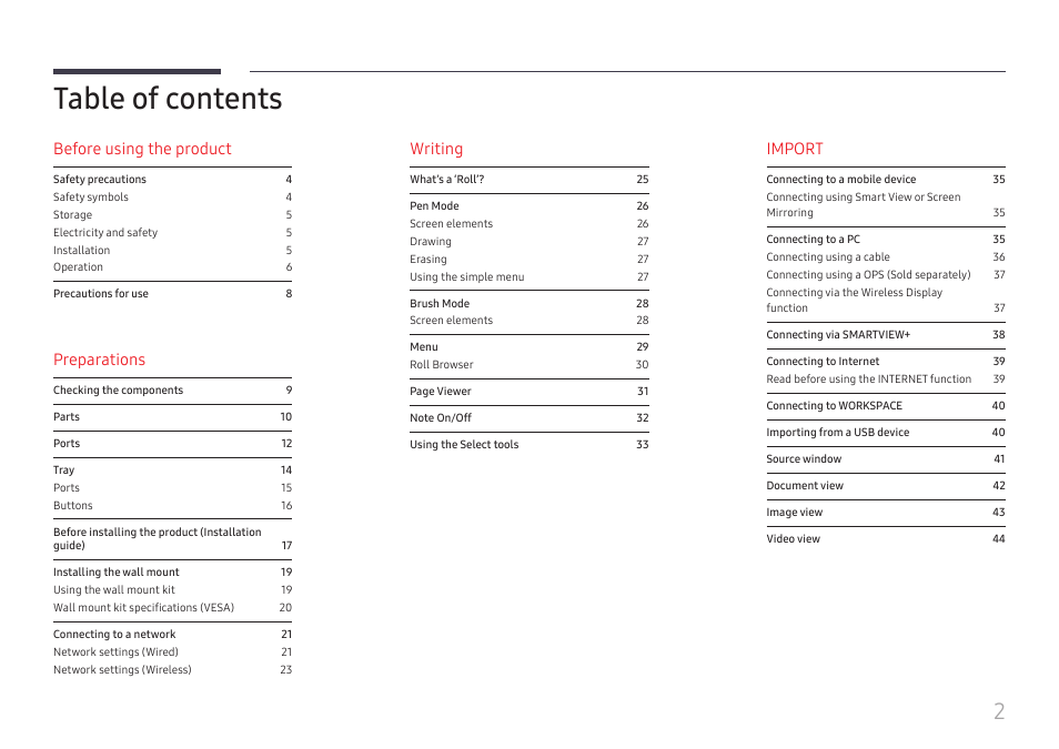 Samsung WM55B Flip Pro 55" 4K Interactive Touchscreen LED Display User Manual | Page 2 / 76