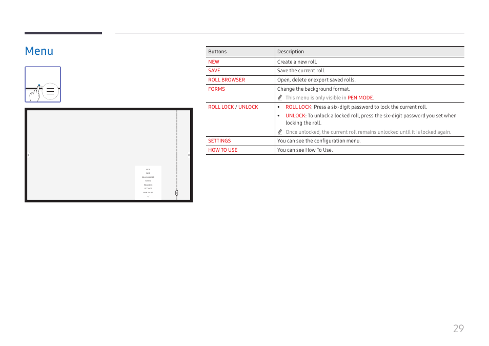 Menu | Samsung WM55B Flip Pro 55" 4K Interactive Touchscreen LED Display User Manual | Page 29 / 76