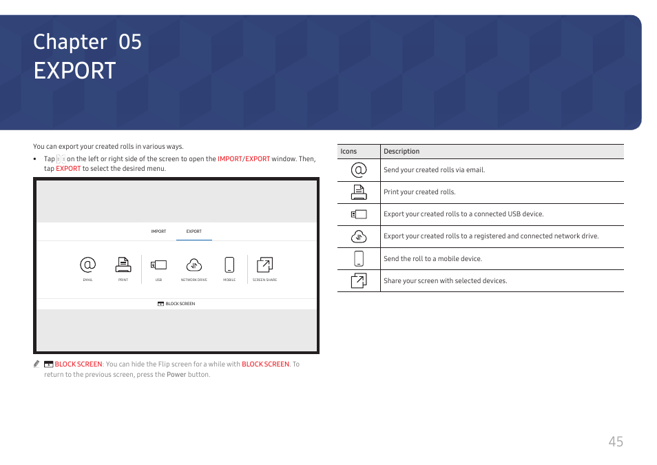 Export, Chapter 05 | Samsung WM55B Flip Pro 55" 4K Interactive Touchscreen LED Display User Manual | Page 45 / 76