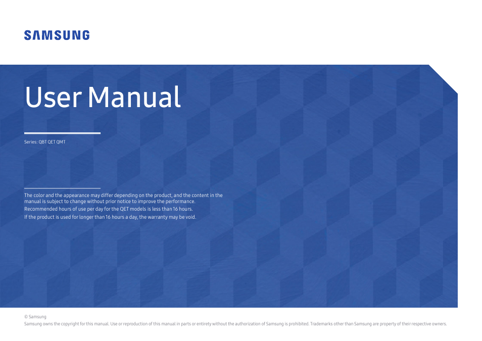 Samsung QET 85" Class 4K UHD Commercial LED Display User Manual | 105 pages