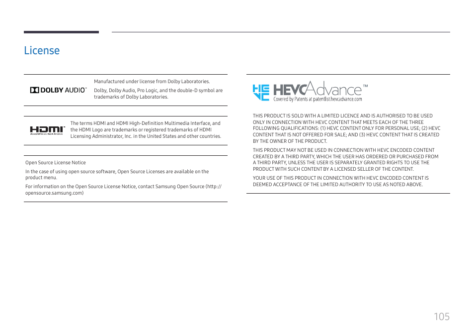 License, License 105 | Samsung QET 85" Class 4K UHD Commercial LED Display User Manual | Page 105 / 105