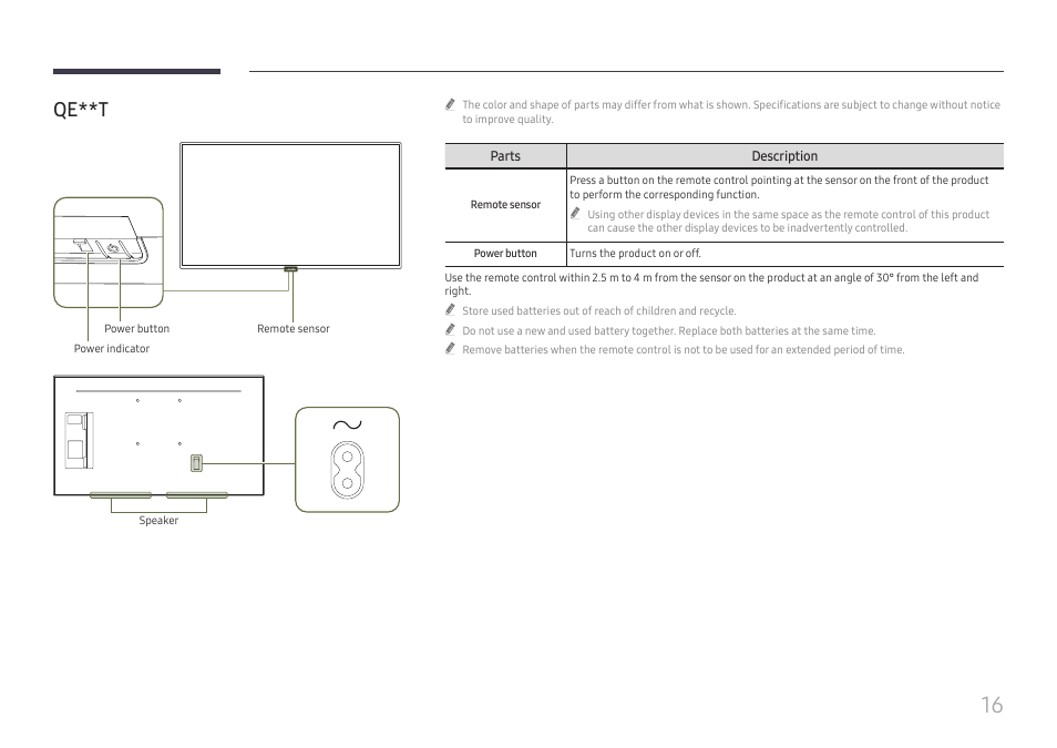 Qe**t | Samsung QET 85" Class 4K UHD Commercial LED Display User Manual | Page 16 / 105