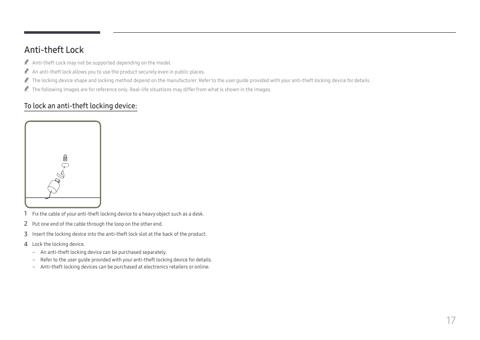 Anti-theft lock | Samsung QET 85" Class 4K UHD Commercial LED Display User Manual | Page 17 / 105