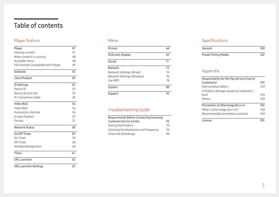 Samsung QET 85" Class 4K UHD Commercial LED Display User Manual | Page 3 / 105