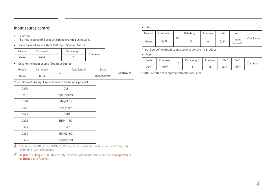 Input source control | Samsung QET 85" Class 4K UHD Commercial LED Display User Manual | Page 41 / 105