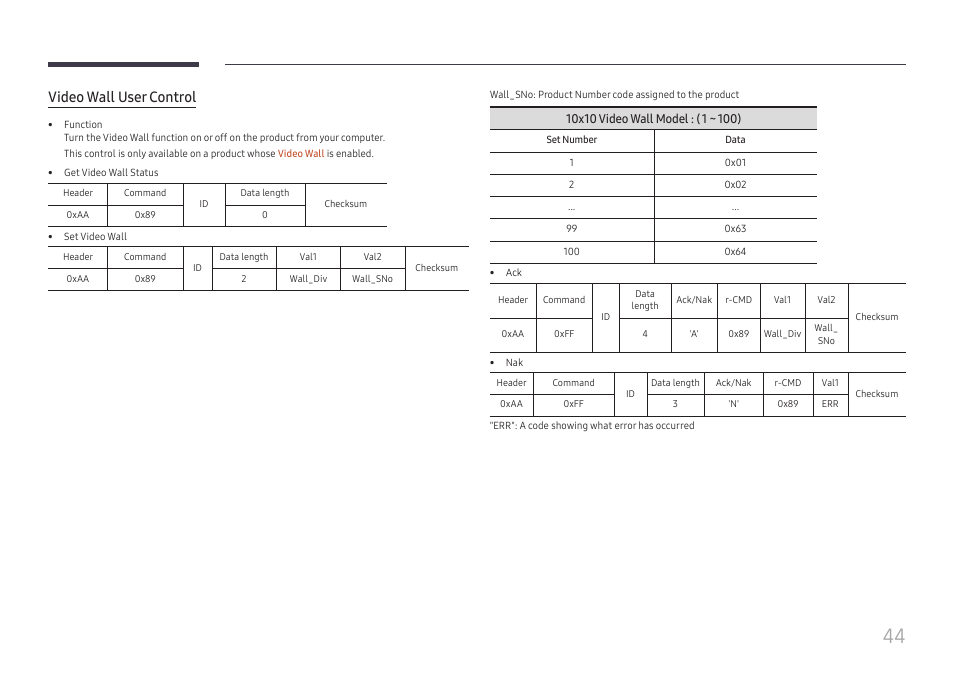 Video wall user control | Samsung QET 85" Class 4K UHD Commercial LED Display User Manual | Page 44 / 105