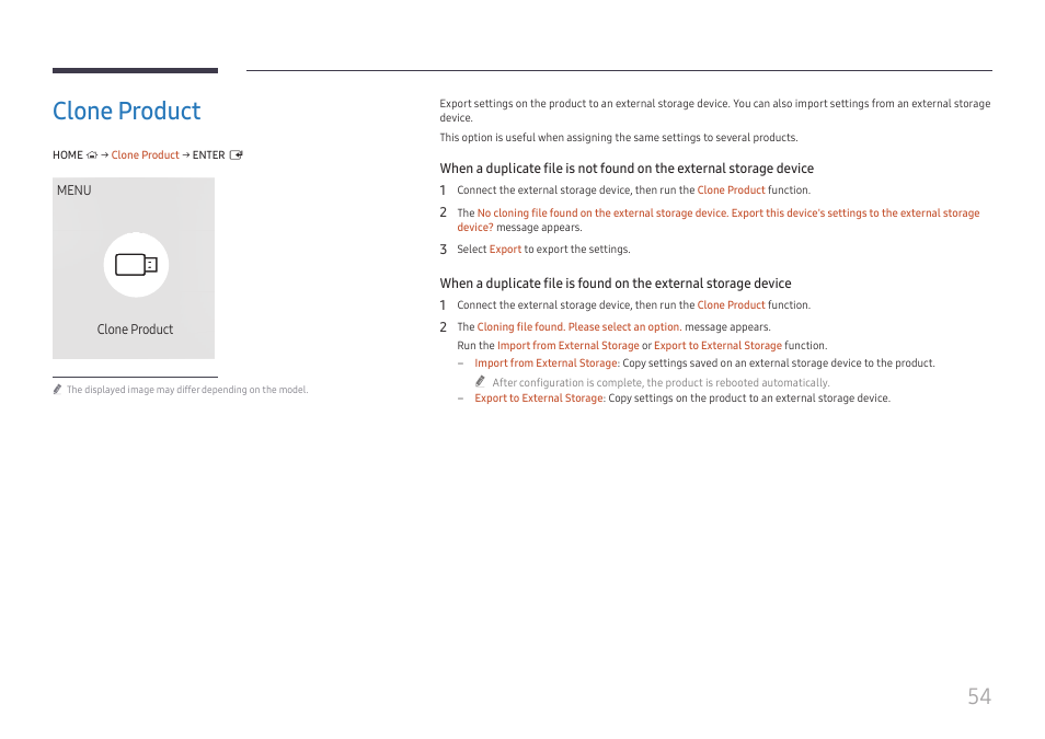 Clone product, Clone product 54 | Samsung QET 85" Class 4K UHD Commercial LED Display User Manual | Page 54 / 105