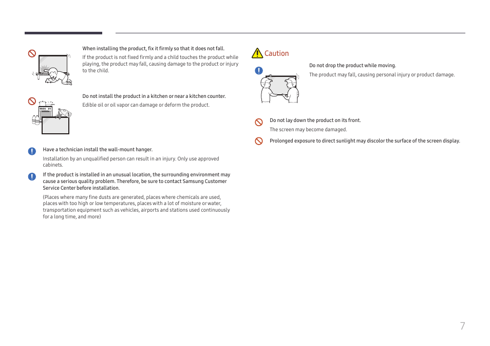 Caution | Samsung QET 85" Class 4K UHD Commercial LED Display User Manual | Page 7 / 105