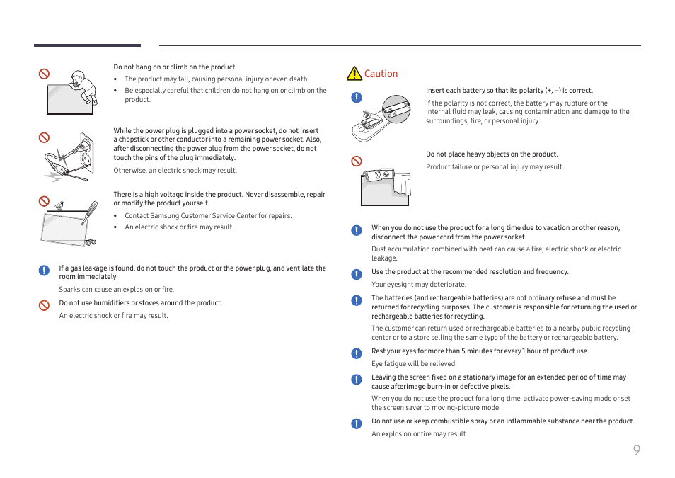Caution | Samsung QET 85" Class 4K UHD Commercial LED Display User Manual | Page 9 / 105