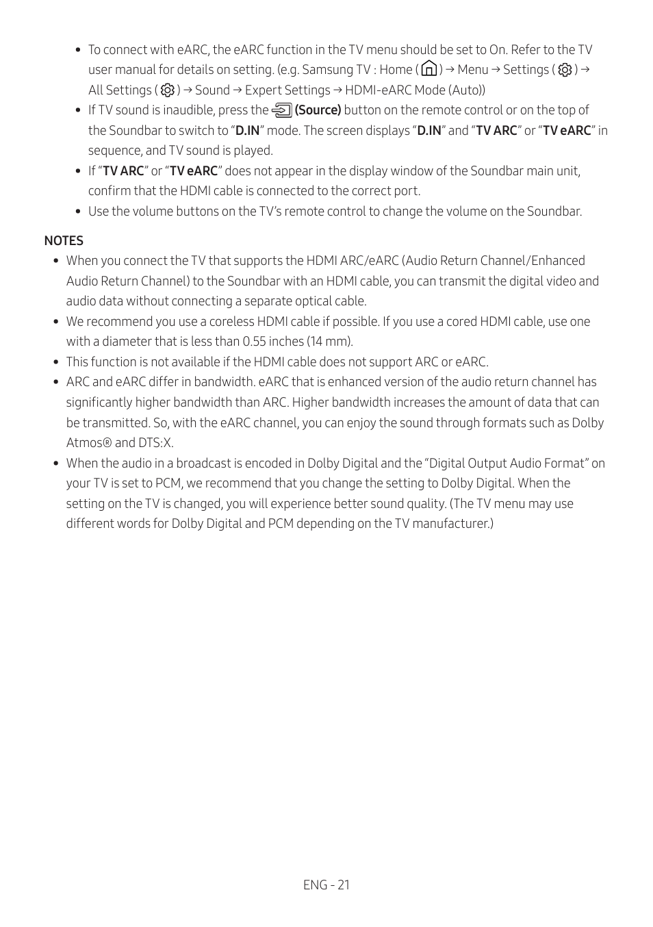 Samsung Q Series HW-Q600C 360W 3.1.2-Channel Dolby Atmos Soundbar System User Manual | Page 21 / 45