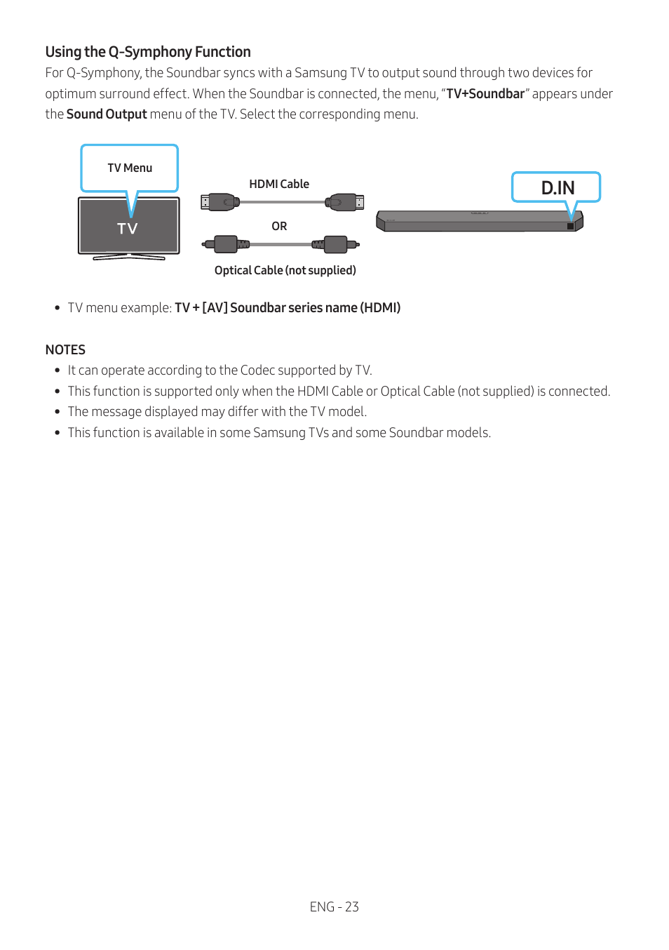 D.in | Samsung Q Series HW-Q600C 360W 3.1.2-Channel Dolby Atmos Soundbar System User Manual | Page 23 / 45