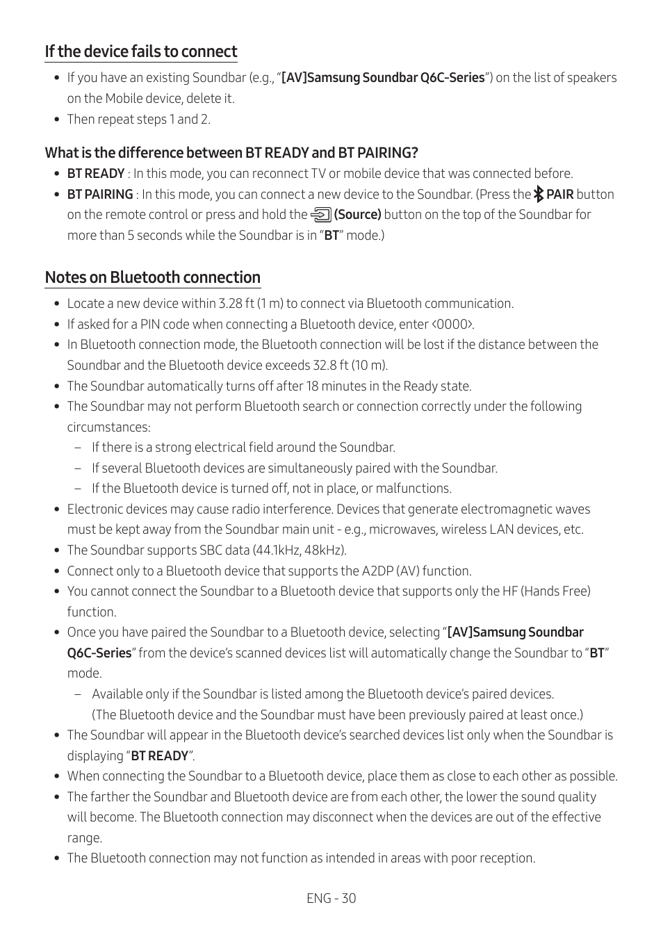 If the device fails to connect | Samsung Q Series HW-Q600C 360W 3.1.2-Channel Dolby Atmos Soundbar System User Manual | Page 30 / 45