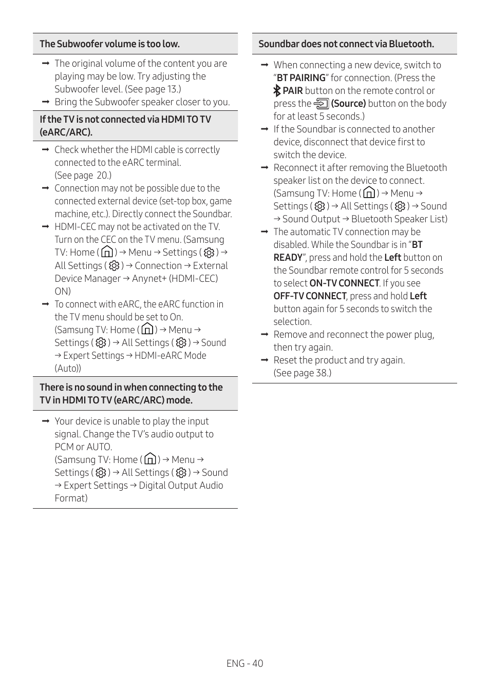 Samsung Q Series HW-Q600C 360W 3.1.2-Channel Dolby Atmos Soundbar System User Manual | Page 40 / 45