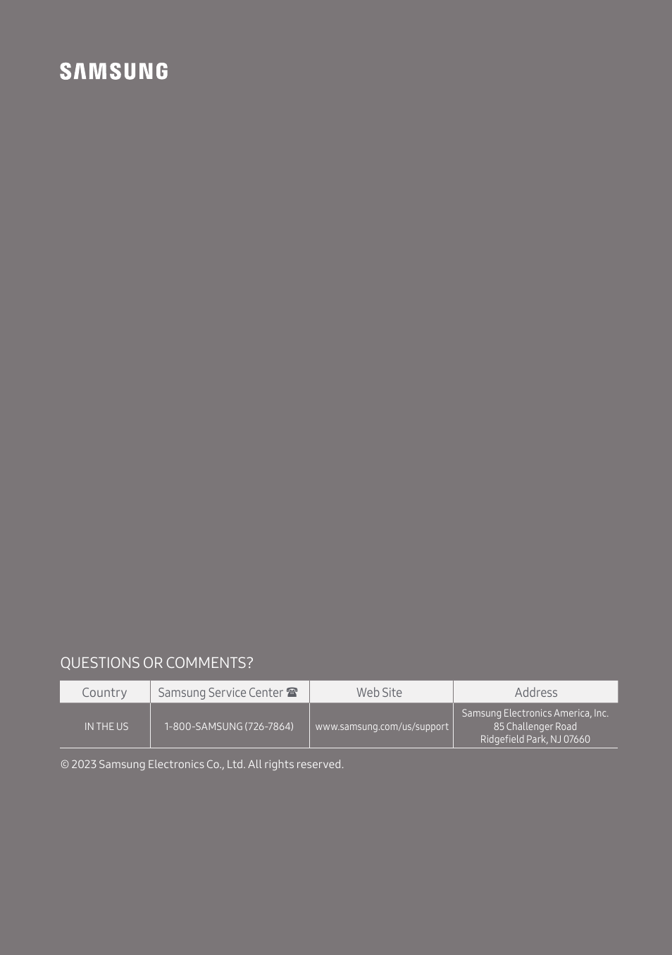 Questions or comments | Samsung Q Series HW-Q600C 360W 3.1.2-Channel Dolby Atmos Soundbar System User Manual | Page 45 / 45