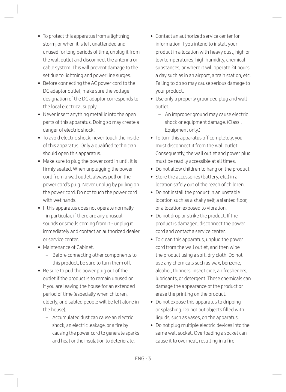 Safety information | Samsung SWA-W510 6.5" Wireless Subwoofer for S-Series Soundbars User Manual | Page 3 / 11