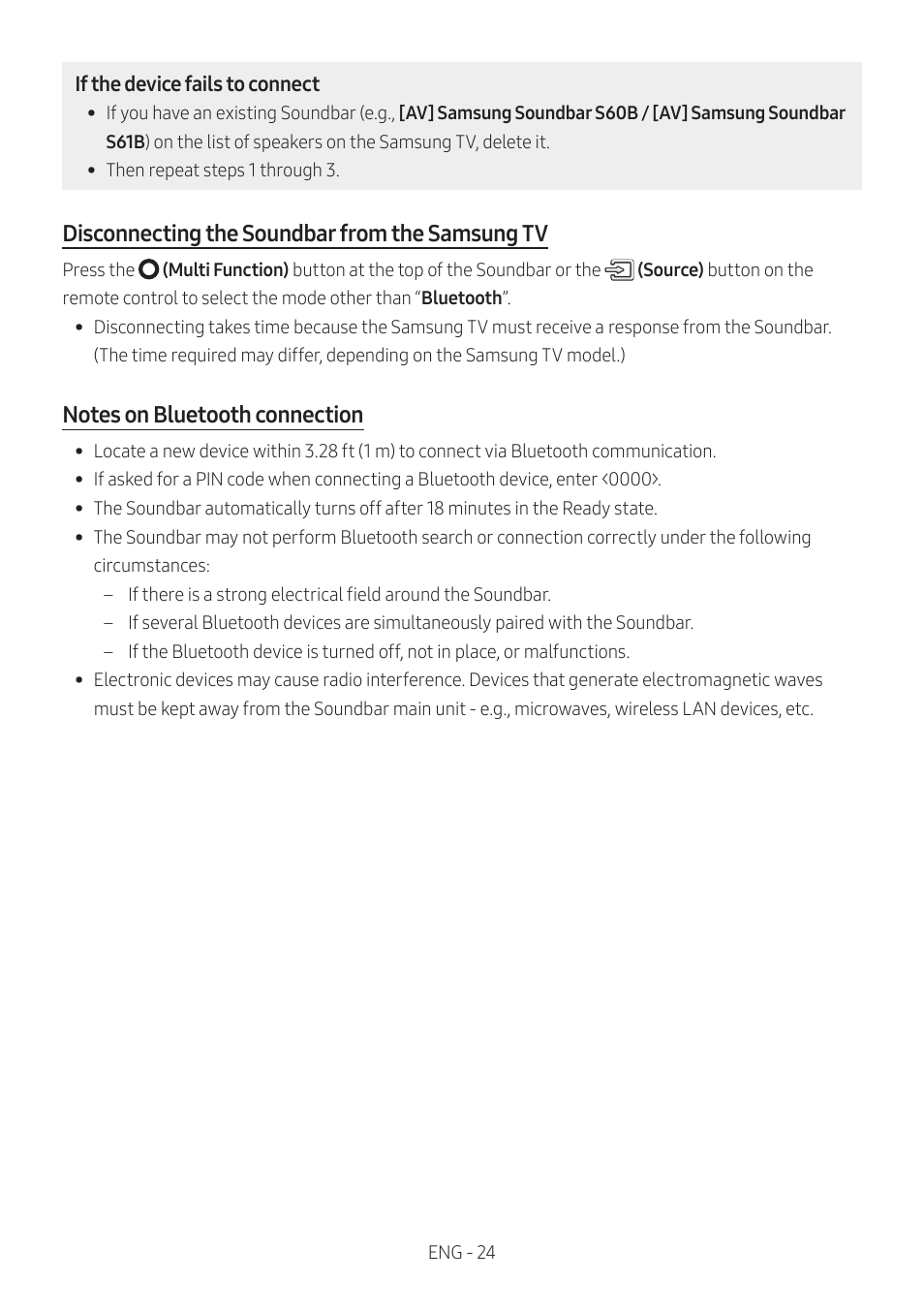 Disconnecting the soundbar from the samsung tv | Samsung HW-S60B 5-Channel Soundbar User Manual | Page 24 / 48