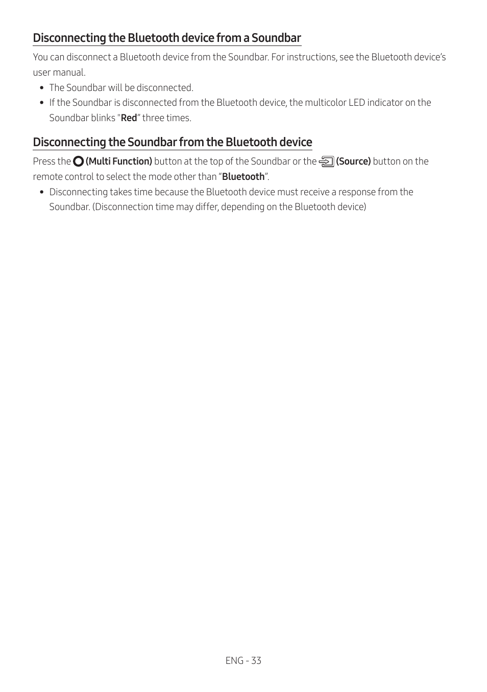 Disconnecting the bluetooth device from a soundbar | Samsung HW-S60B 5-Channel Soundbar User Manual | Page 33 / 48