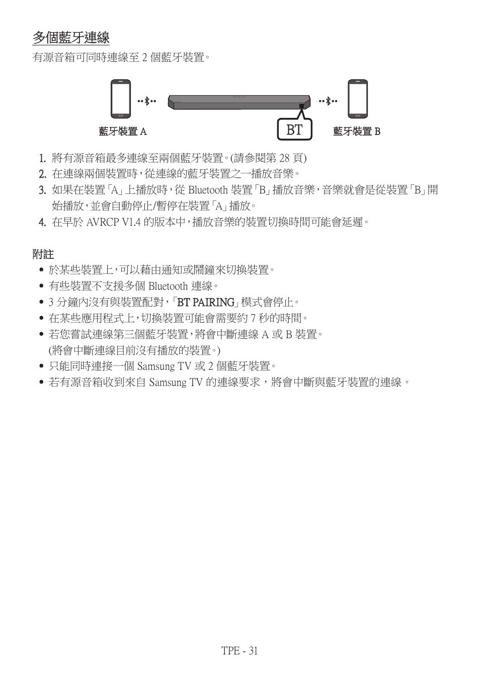 多個藍牙連線 | Samsung HW-Q600B 3.1.2-Channel Soundbar System User Manual | Page 114 / 127