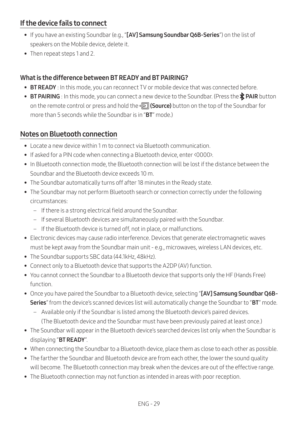 If the device fails to connect | Samsung HW-Q600B 3.1.2-Channel Soundbar System User Manual | Page 29 / 127