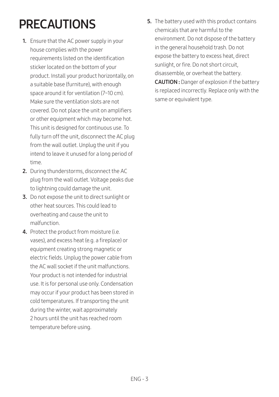 Precautions | Samsung HW-Q600B 3.1.2-Channel Soundbar System User Manual | Page 3 / 127