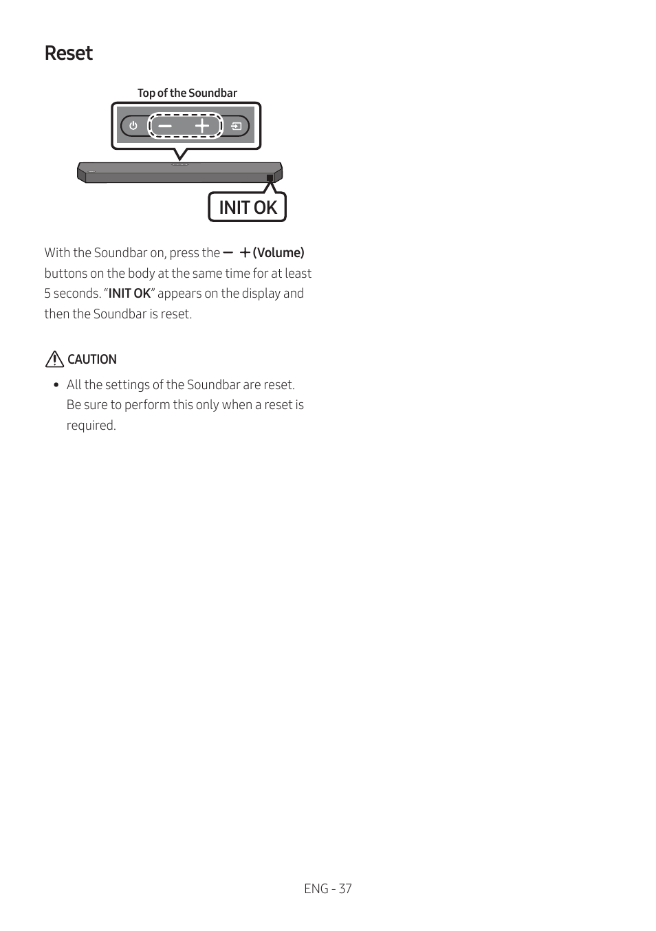 Reset, Init ok | Samsung HW-Q600B 3.1.2-Channel Soundbar System User Manual | Page 37 / 127