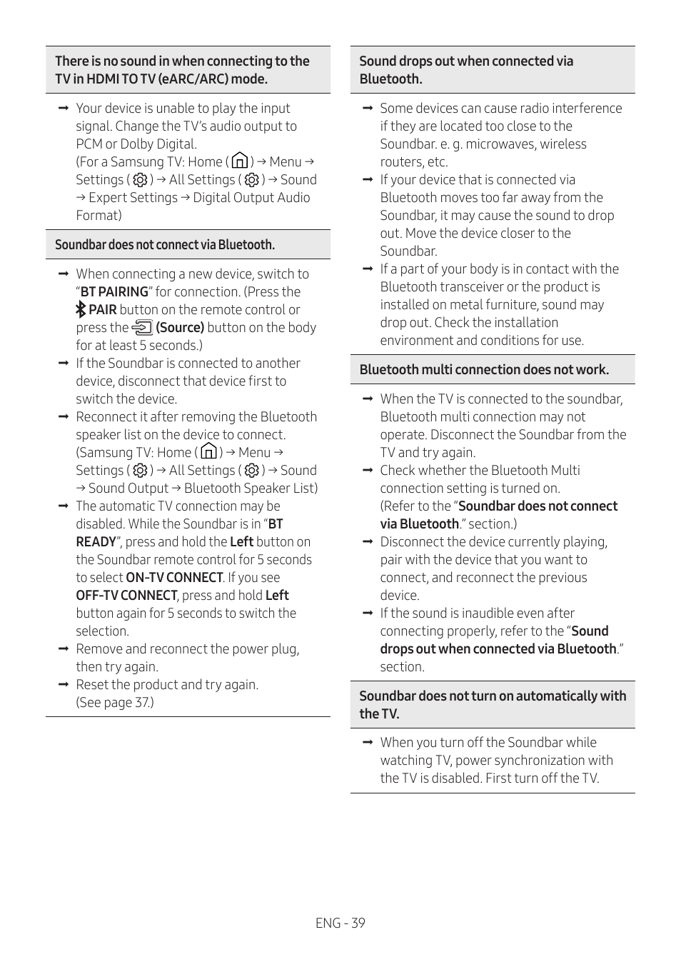 Samsung HW-Q600B 3.1.2-Channel Soundbar System User Manual | Page 39 / 127