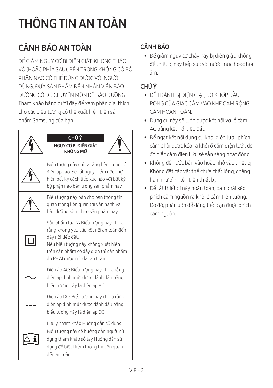 Hw-q600b_vie, Thông tin an toàn, Cảnh báo an toàn | Samsung HW-Q600B 3.1.2-Channel Soundbar System User Manual | Page 43 / 127