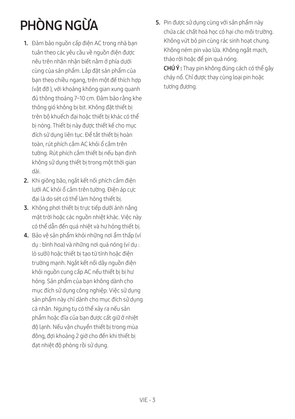 Phòng ngừa | Samsung HW-Q600B 3.1.2-Channel Soundbar System User Manual | Page 44 / 127