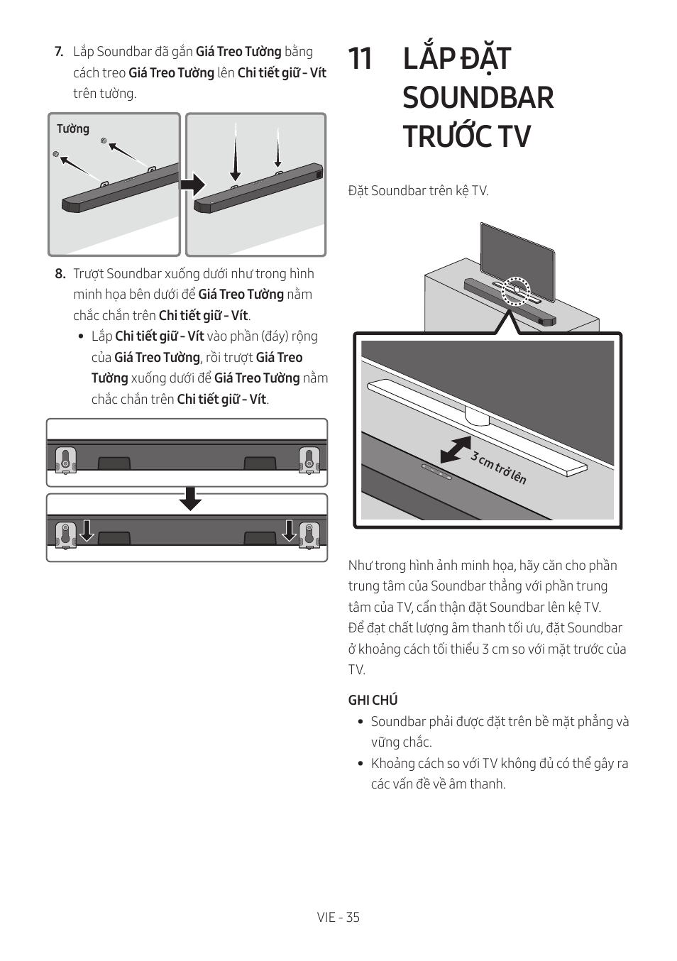 11 lắp đặt soundbar trước tv, Lắp đặt soundbar trước tv | Samsung HW-Q600B 3.1.2-Channel Soundbar System User Manual | Page 76 / 127