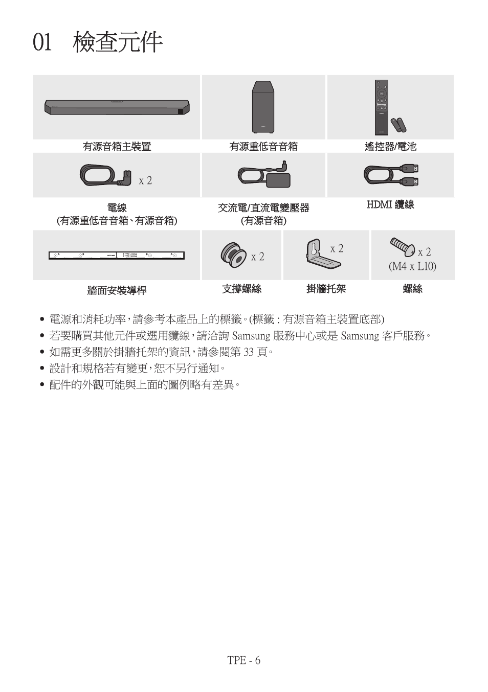 01 檢查元件, 檢查元件 | Samsung HW-Q600B 3.1.2-Channel Soundbar System User Manual | Page 89 / 127