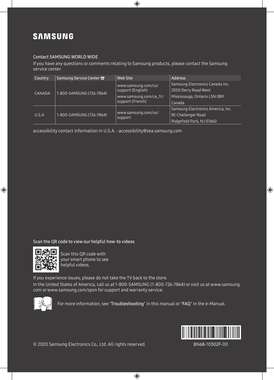 Samsung TU7000 43" Class HDR 4K UHD Smart LED TV User Manual | Page 20 / 20