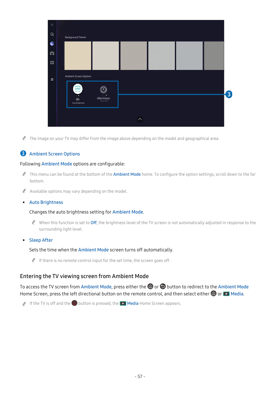 Entering the tv viewing screen from ambient mode | Samsung S95C 77" 4K HDR Quantum Dot OLED TV User Manual | Page 57 / 272