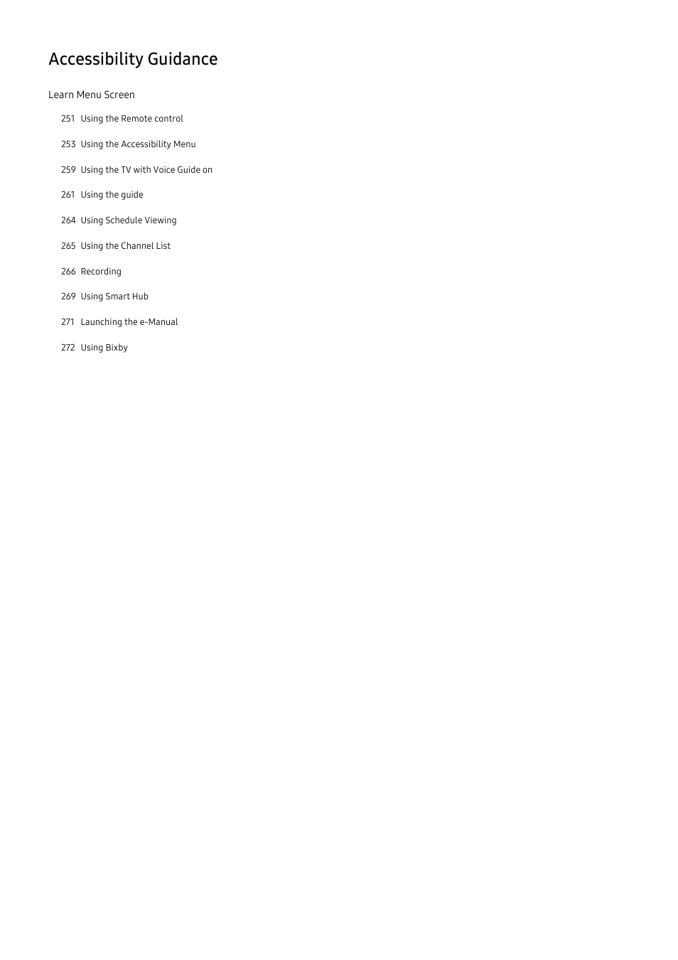 Accessibility guidance | Samsung S95C 77" 4K HDR Quantum Dot OLED TV User Manual | Page 6 / 272