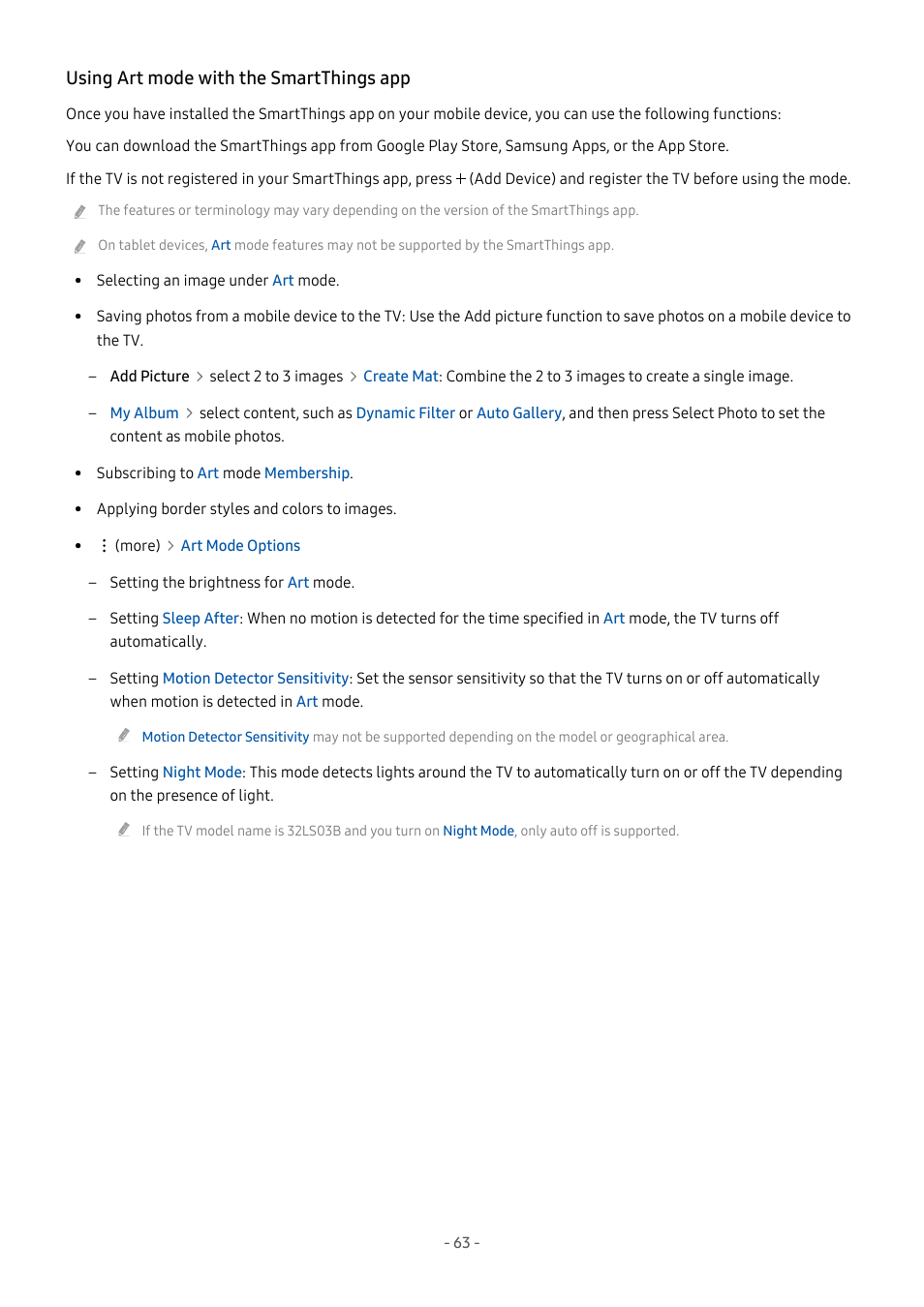Using art mode with the smartthings app | Samsung S95C 77" 4K HDR Quantum Dot OLED TV User Manual | Page 63 / 272