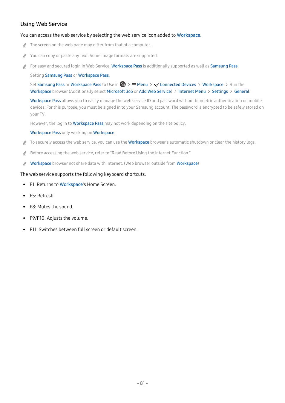 Using web service | Samsung S95C 77" 4K HDR Quantum Dot OLED TV User Manual | Page 81 / 272