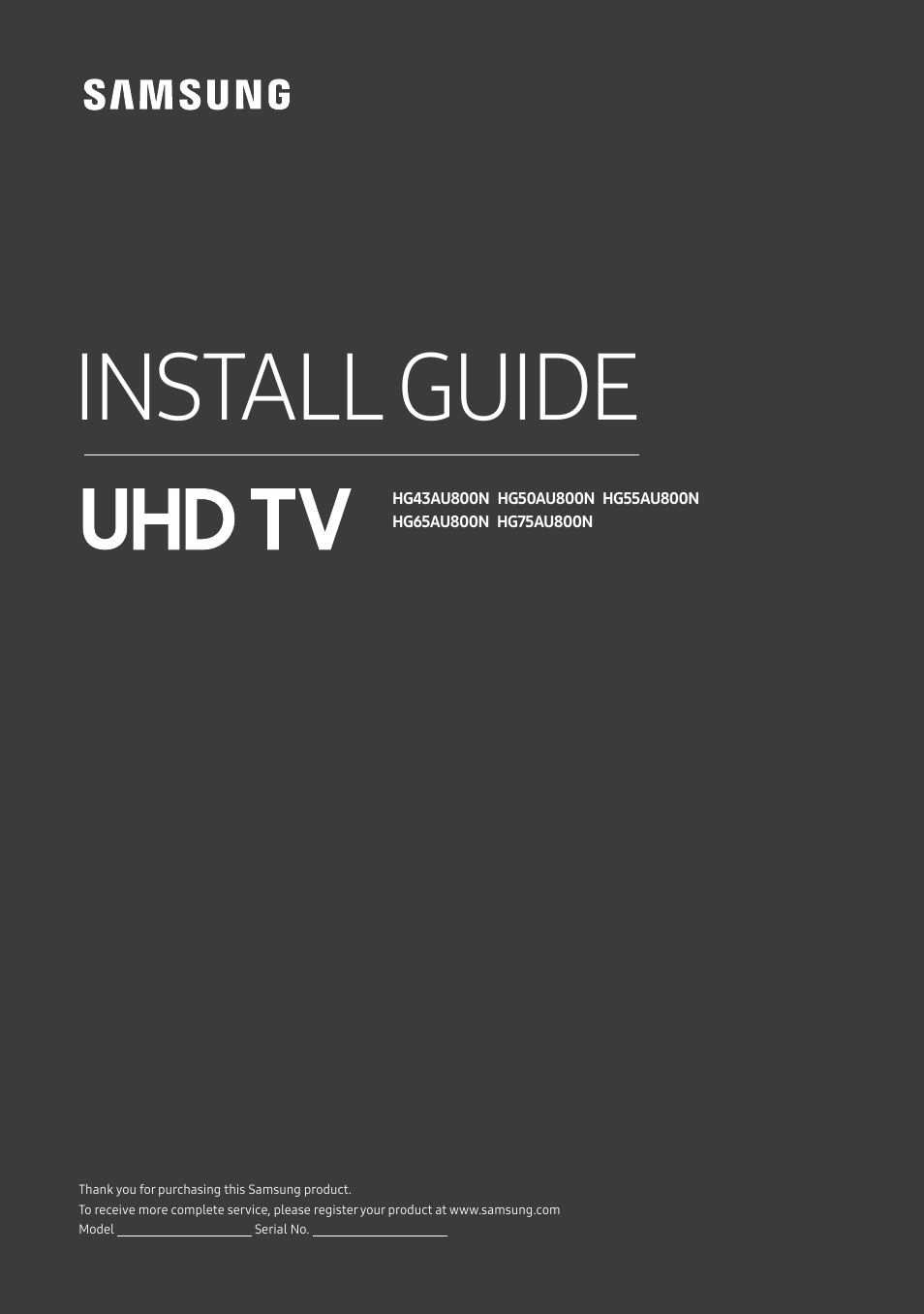 Samsung AU8000 55" UHD 4K HDR Hospitality TV User Manual | 58 pages