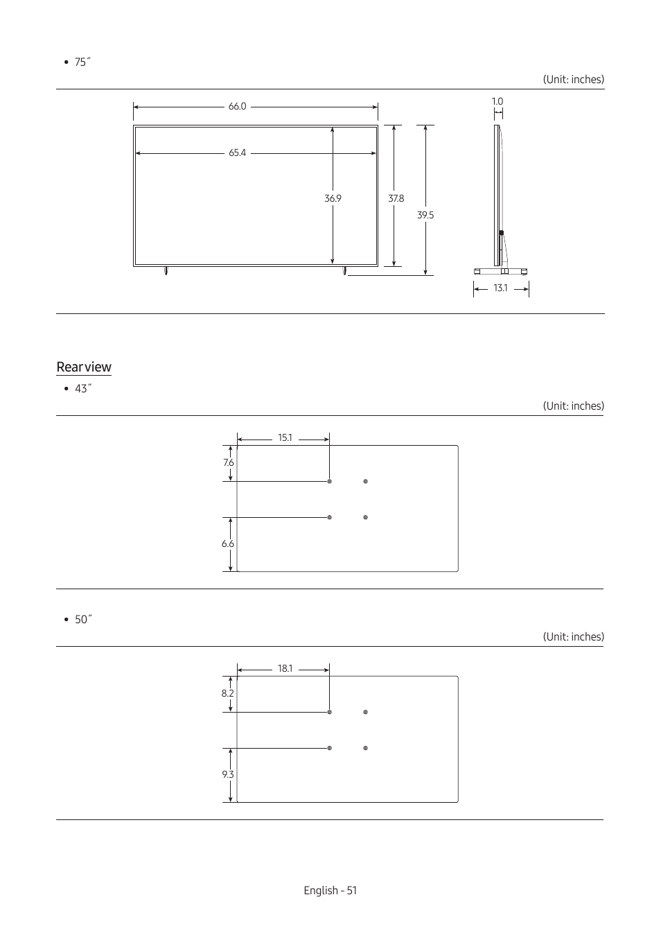 Rear view | Samsung AU8000 55" UHD 4K HDR Hospitality TV User Manual | Page 51 / 58