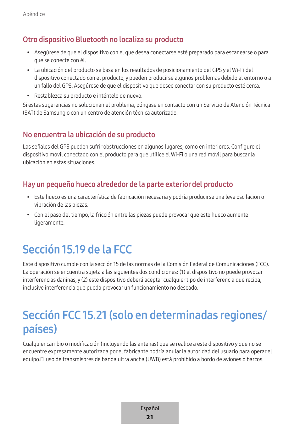 Sección 15.19 de la fcc | Samsung SmartTag2 Wireless Tracker (White) User Manual | Page 111 / 798