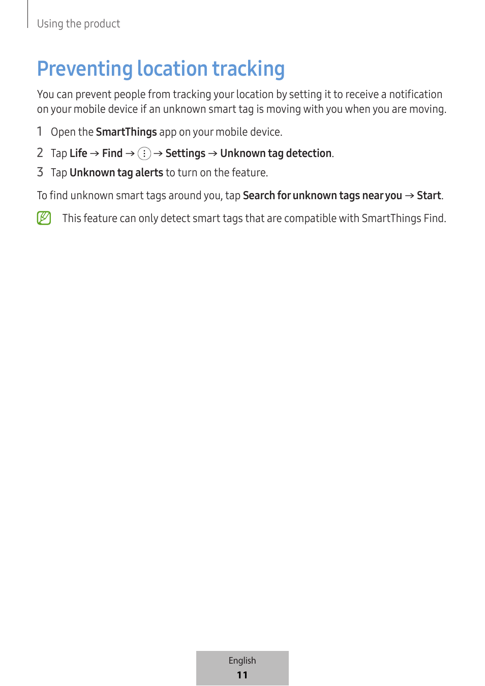 Preventing location tracking | Samsung SmartTag2 Wireless Tracker (White) User Manual | Page 13 / 798