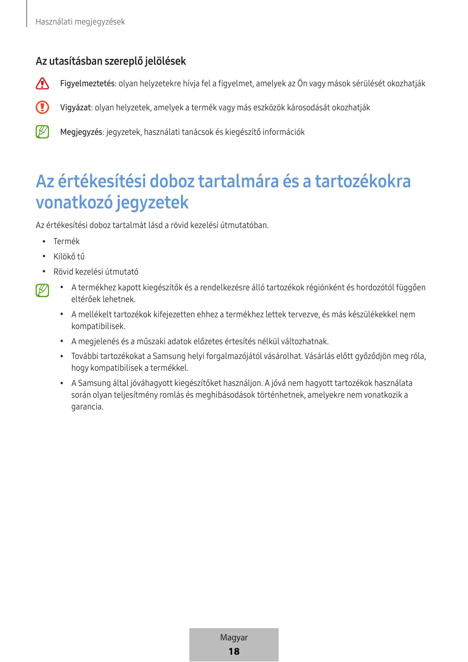 18 az utasításban szereplő jelölések | Samsung SmartTag2 Wireless Tracker (White) User Manual | Page 130 / 798